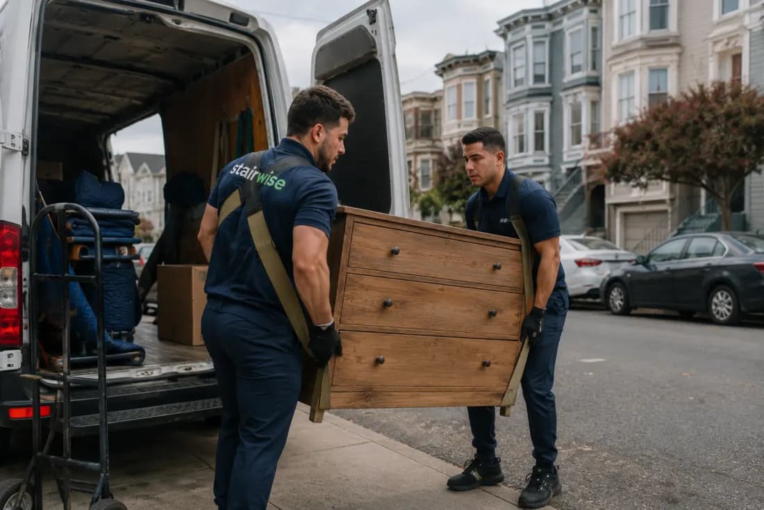 Stairwise crew heavy lifting on a San Francisco job